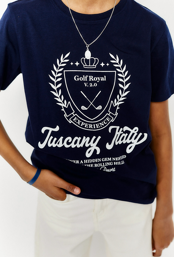 T-shirt chłopięcy granatowy z nadrukiem