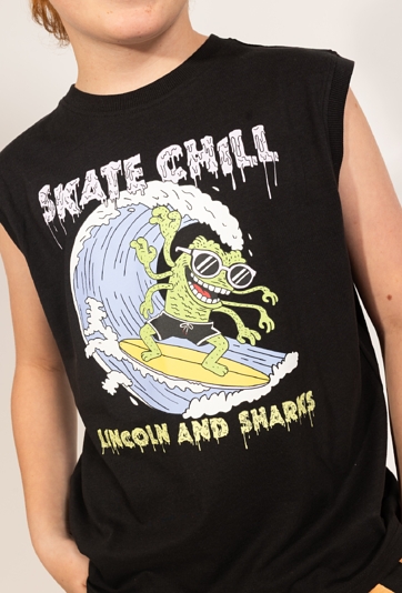 Chłopięca koszulka bez rękawów z nadrukiem SKATE CHILL