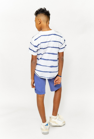 T-shirt chłopięcy biały w niebieskie paski