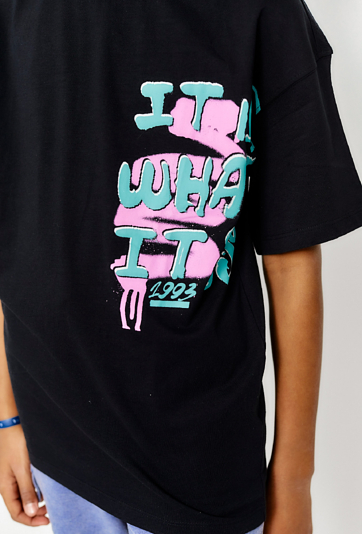 T-shirt dla chłopca -  czerny z kolorowym nadrukiem