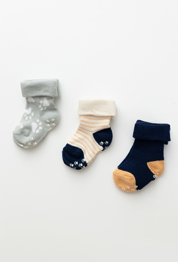 Skarpety niemowlęce 3-pak – łapki, wywijane z ABS.