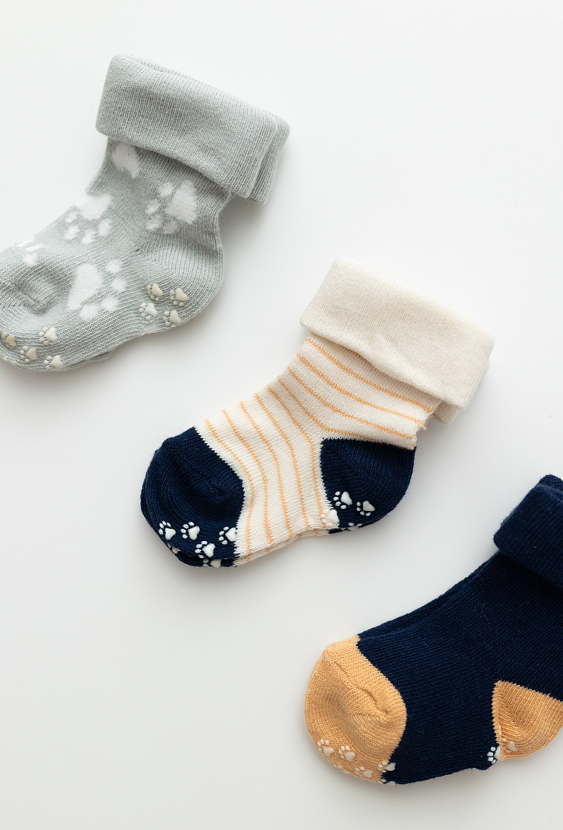 Skarpety niemowlęce 3-pak – łapki, wywijane z ABS.