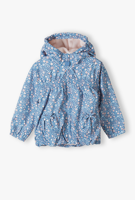 Niemowlęca kurtka przejściowa w kwiaty z polarową podszewką