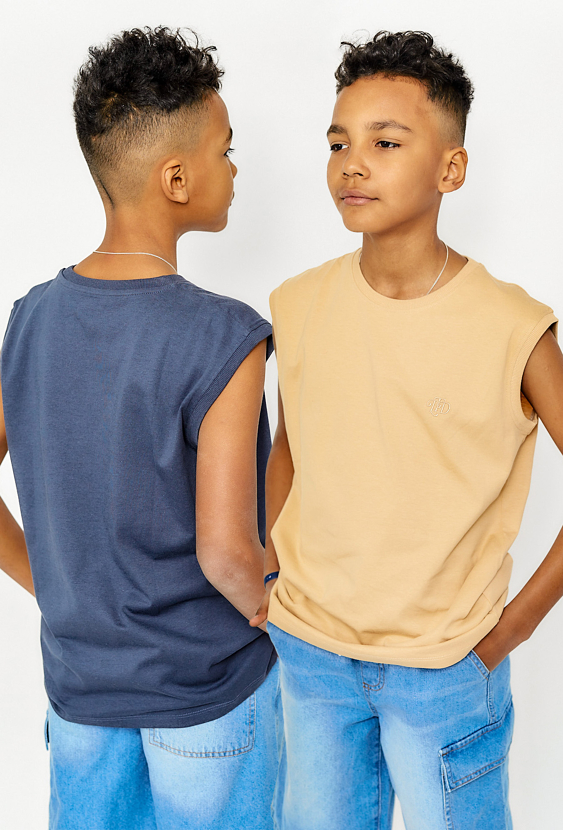 Bawełniane koszulki bez rękawów - beżowa i granatowa 2-pak