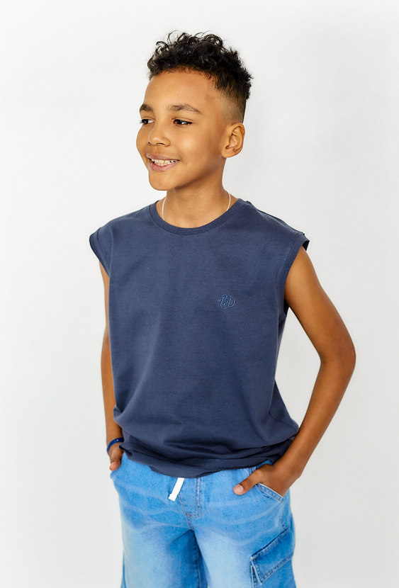 Bawełniane koszulki bez rękawów - beżowa i granatowa 2-pak