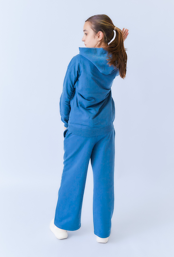 Niebieskie spodnie dziewczęce wide leg z aplikacją z dżetów