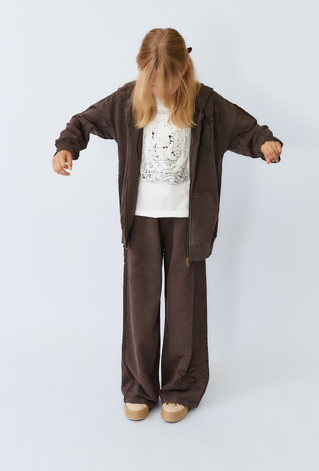 Spodnie dziewczęce wide leg z ozdobną aplikacją