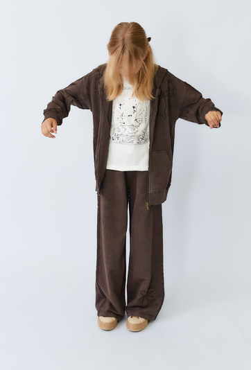 Spodnie dziewczęce wide leg z ozdobną aplikacją