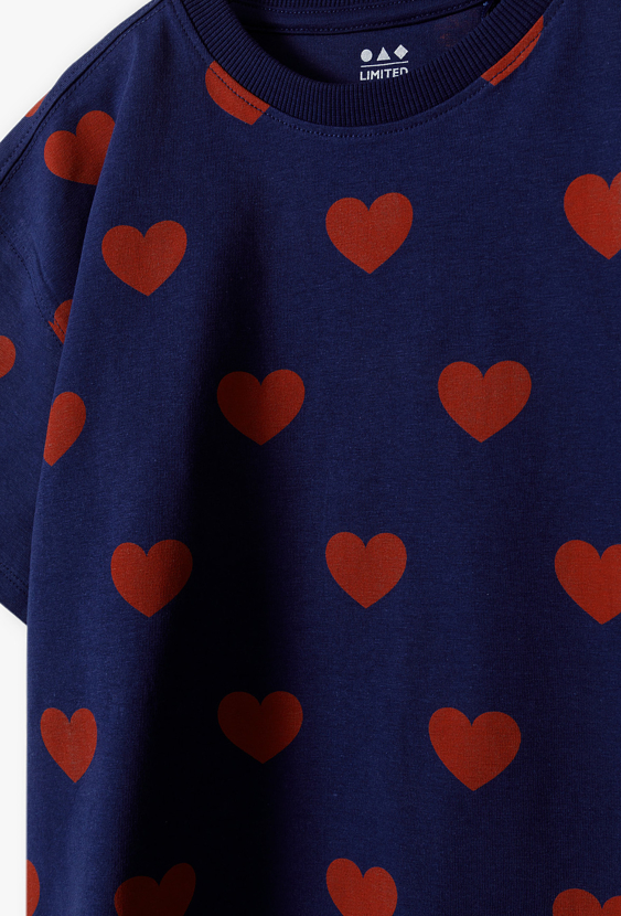 T-shirt dziewczęcy w czerwone serca