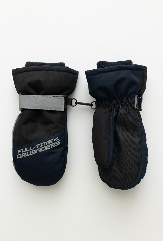 Czarno-granatowe rękawiczki narciarskie chłopięce z odblaskiem.
