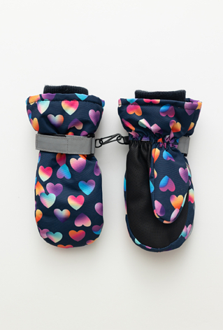 Granatowe rękawiczki narciarskie dziecięce w serca.
