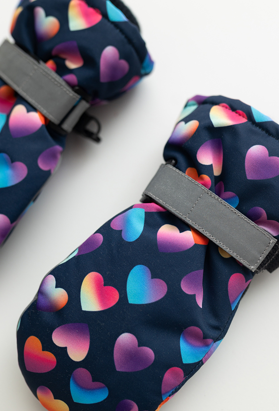 Granatowe rękawiczki narciarskie dziecięce w serca.