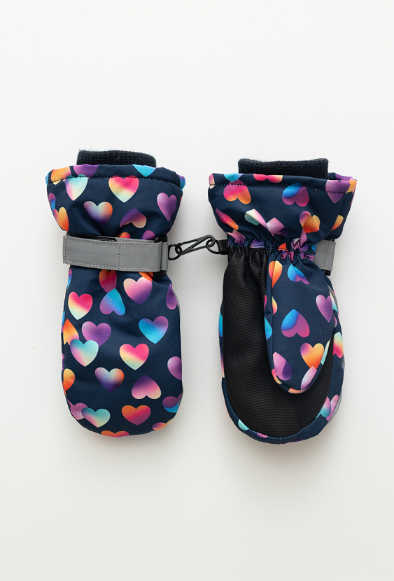 Granatowe rękawiczki narciarskie dziecięce w serca.