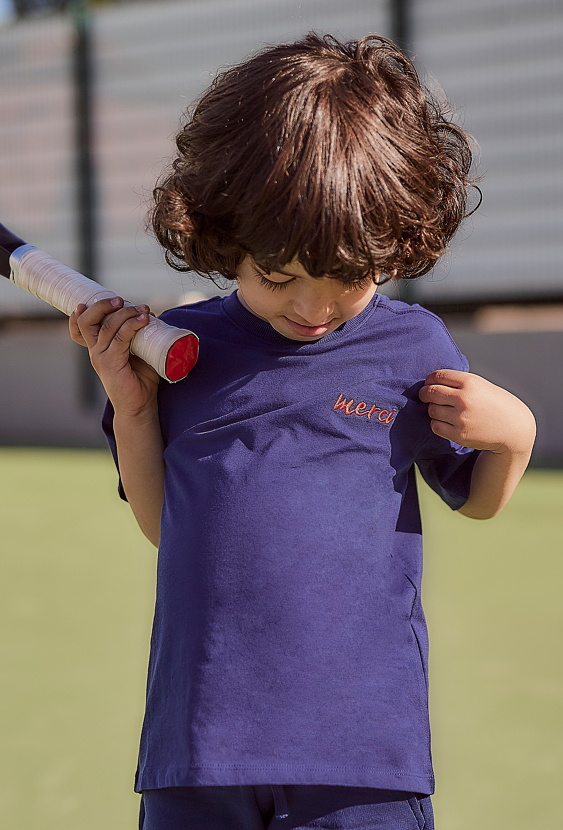 Granatowy t-shirt z napisem merci - Limited Edition