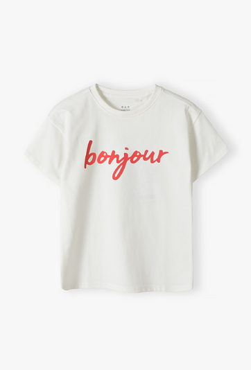 T-shirt dziewczęcy BONJOUR – koszulka z czerwonym napisem