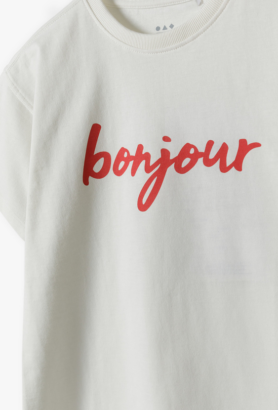 T-shirt dziewczęcy BONJOUR – koszulka z czerwonym napisem