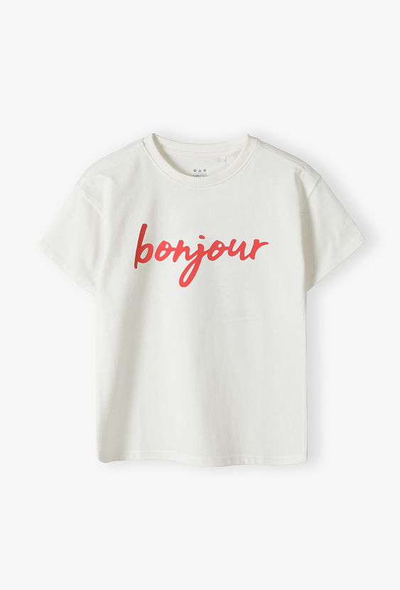 T-shirt dziewczęcy BONJOUR – koszulka z czerwonym napisem