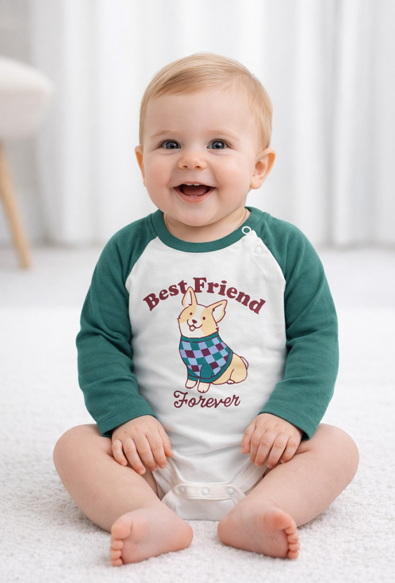 Body niemowlęce z pieskiem i napisem