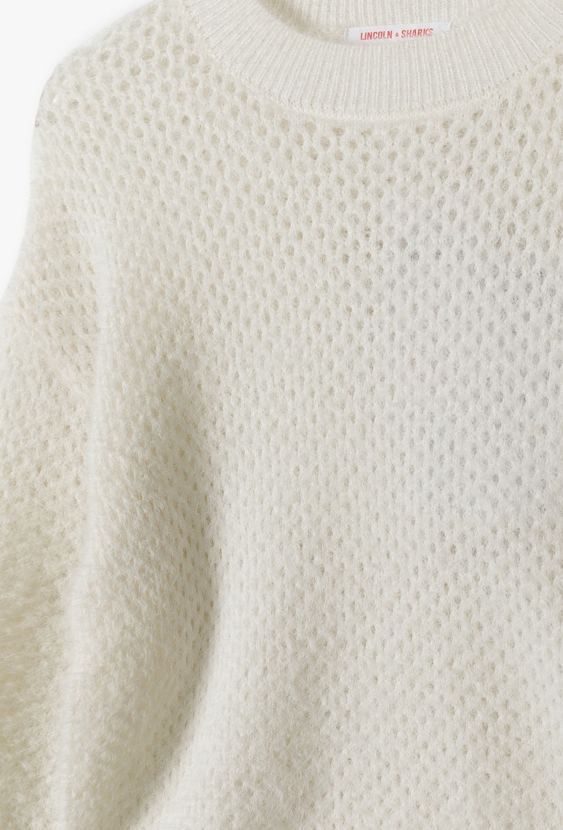 Sweter dziewczęcy ażurowy - ecru - Lincoln&Sharks