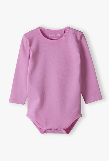 Różowe body w prążki z długim rękawem