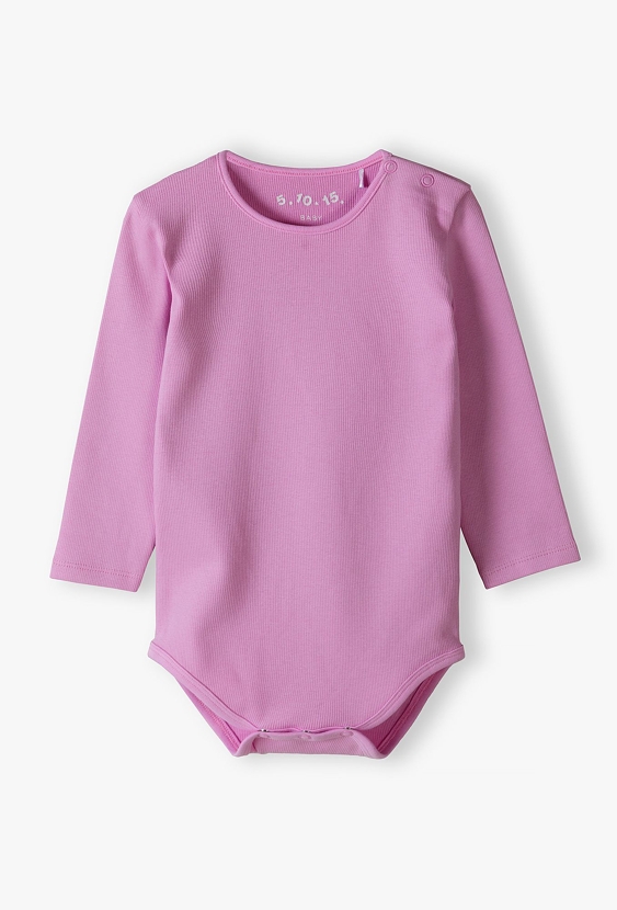 Różowe body w prążki z długim rękawem