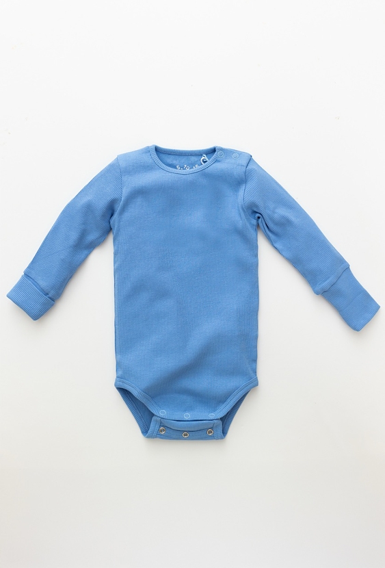 Niebieskie ribowe body niemowlęce chłopięce z długim rękawem