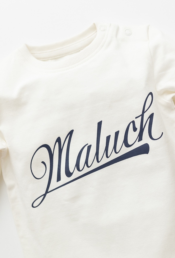 Białe body niemowlęce z nadrukiem „Maluch”, długi rękaw