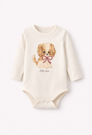 Białe body niemowlęce z nadrukiem pieska i napisem „Little Love”