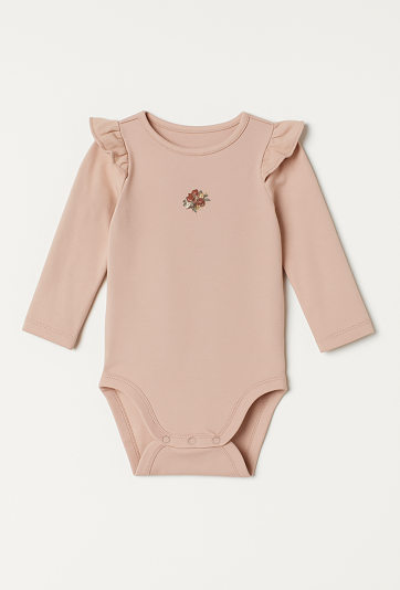 Różowe body dziewczęce z długim rękawem i nadrukiem