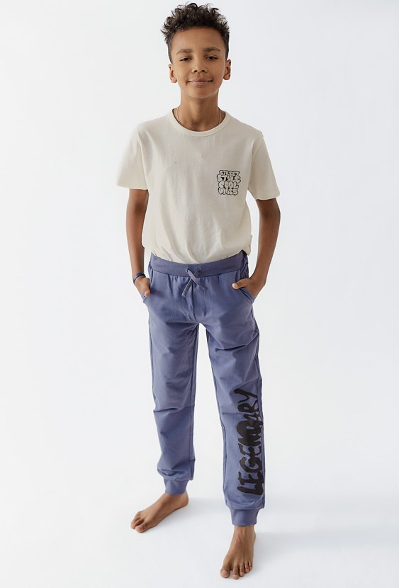 Dresowe spodnie z miękkiej dzianiny dresowej - niebieskie