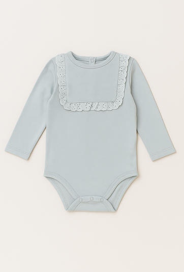 Body dziewczęce z długim rękawem i koronkową falbanką