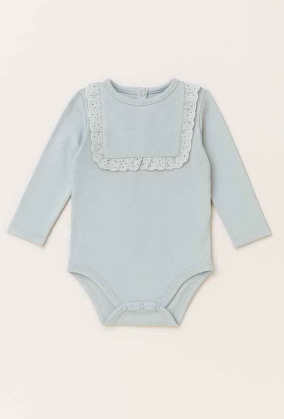 Body dziewczęce z długim rękawem i koronkową falbanką