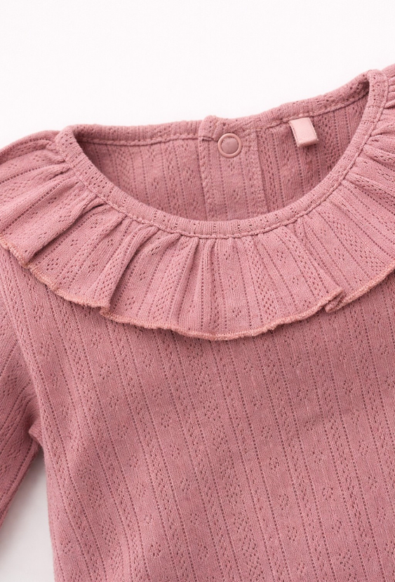 Różowe body niemowlęce pointelle z falbanką