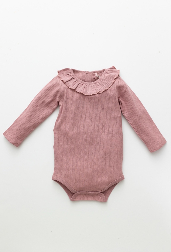 Różowe body niemowlęce pointelle z falbanką
