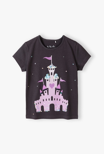 T-shirt dla dziewczynki z nadrukiem i cekinami