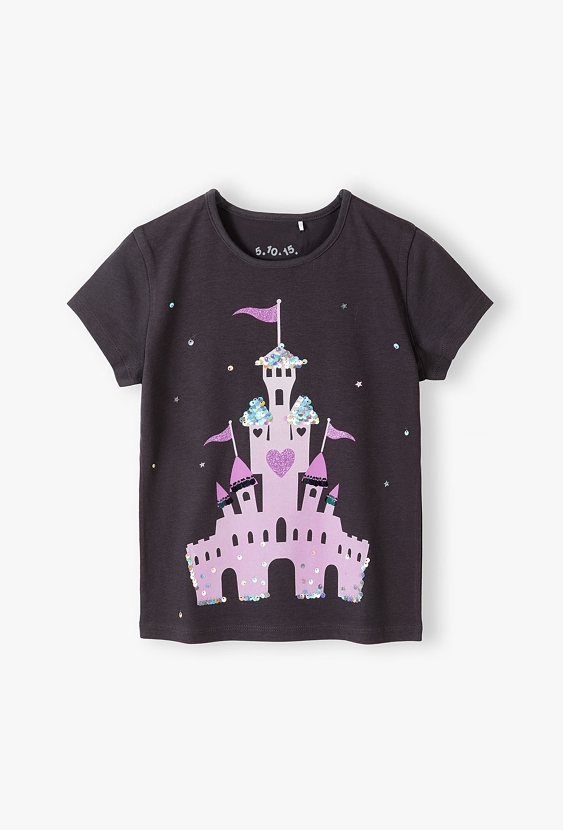 T-shirt dla dziewczynki z nadrukiem i cekinami
