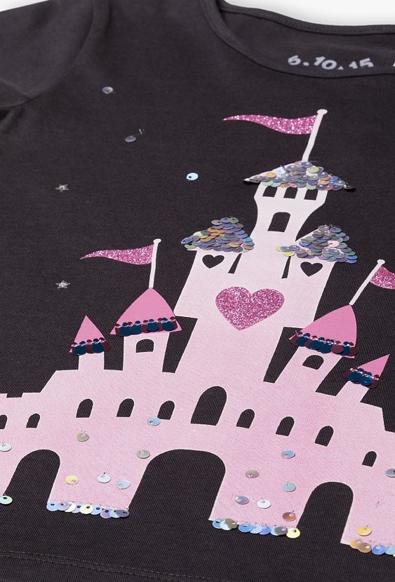 T-shirt dla dziewczynki z nadrukiem i cekinami