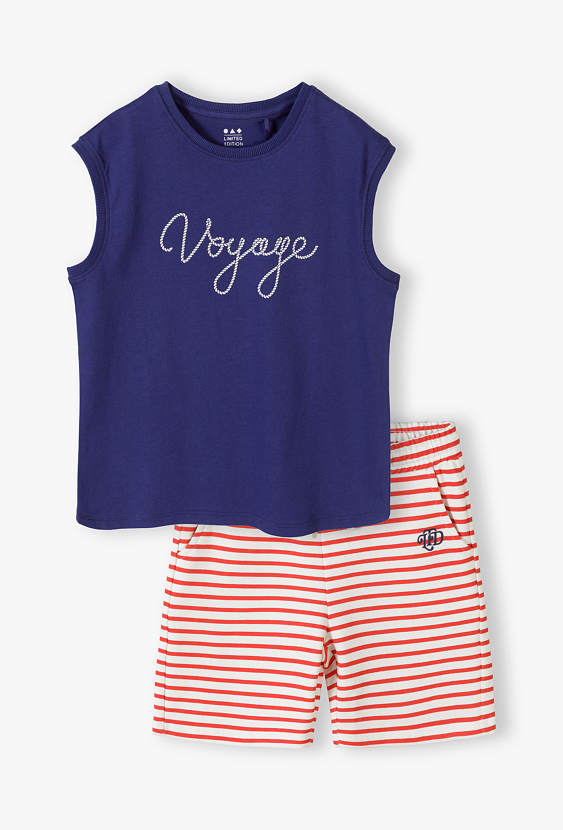 Letni komplet chłopięcy - koszulka bez rękawów i szorty w paski