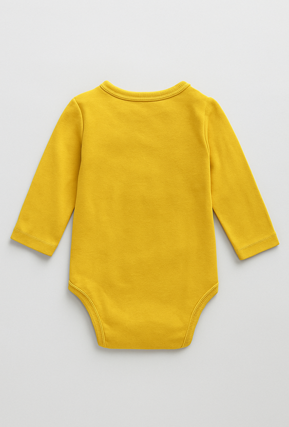 Body niemowlęce – żółte z napisem „moja bryka”