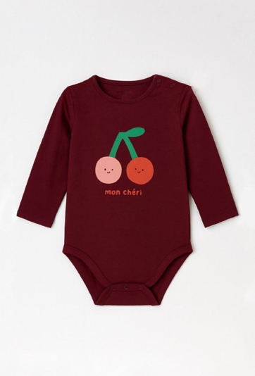 Czerwone body niemowlęce z nadrukiem wisienek