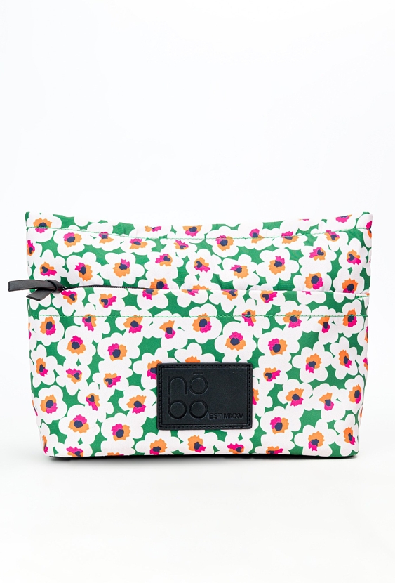 Zielona damska kosmetyczka w kwiatowy wzór.