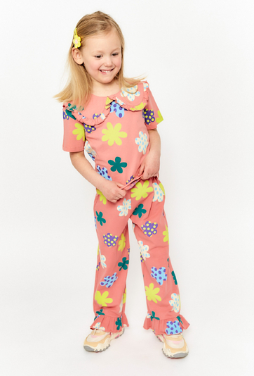 Spodnie dziewczęce dzianinowe w kwiatki - flary