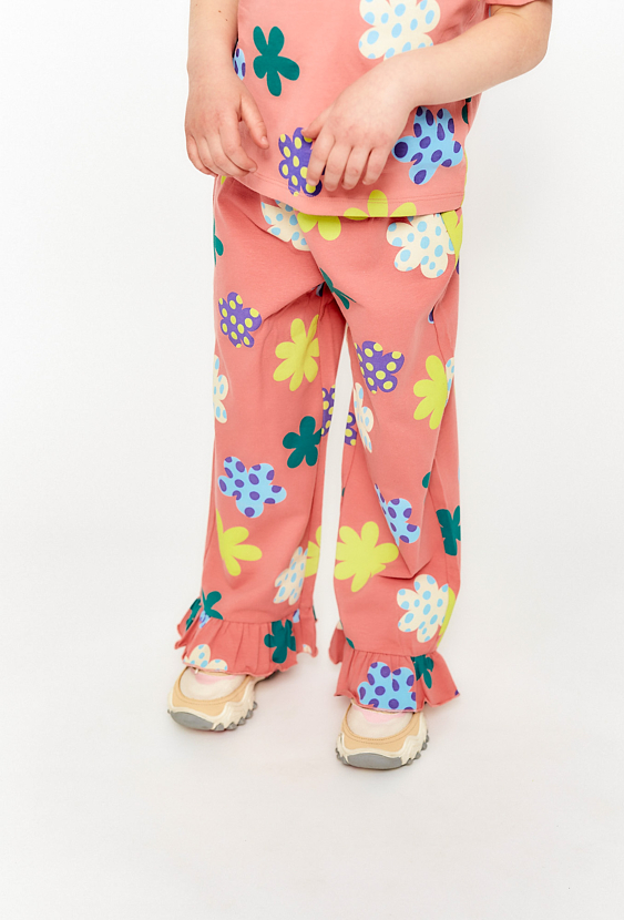 Spodnie dziewczęce dzianinowe w kwiatki - flary