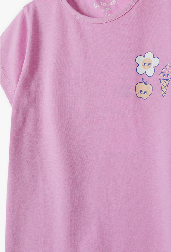 T-shirt dziewczęcy z motywem kwiatka i lodów