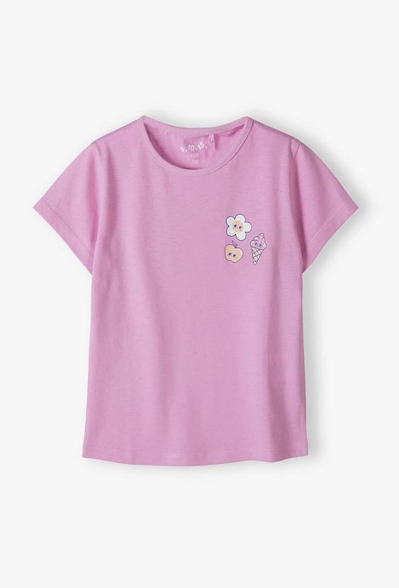 T-shirt dziewczęcy z motywem kwiatka i lodów