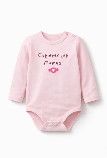 Body niemowlęce różowe z napisem „Cukiereczek Mamusi”