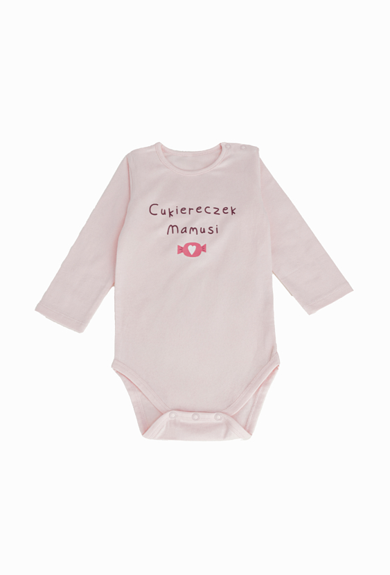 Body niemowlęce różowe z napisem „Cukiereczek Mamusi”