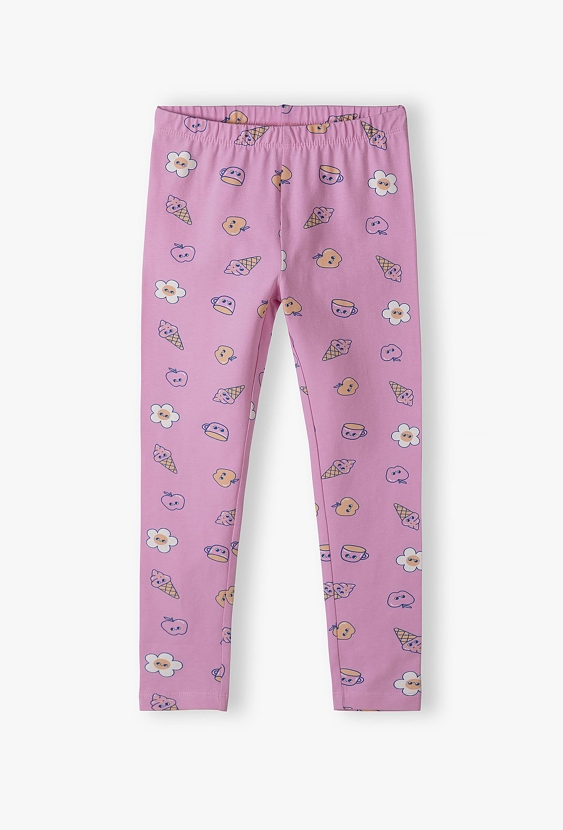 Różowe leginsy dziewczęce w kolorowe wzorki - 5.10.15.