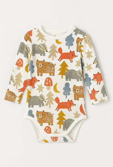 Body chłopięce z długim rękawem i nadrukiem leśnych zwierząt