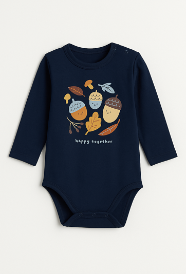 Granatowe body chłopięce z długim rękawem i nadrukiem żołędzi